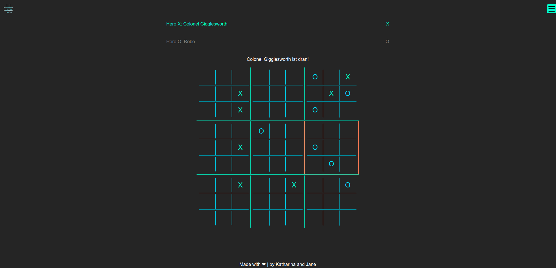 Screenshot of ultimateTicTacToe project